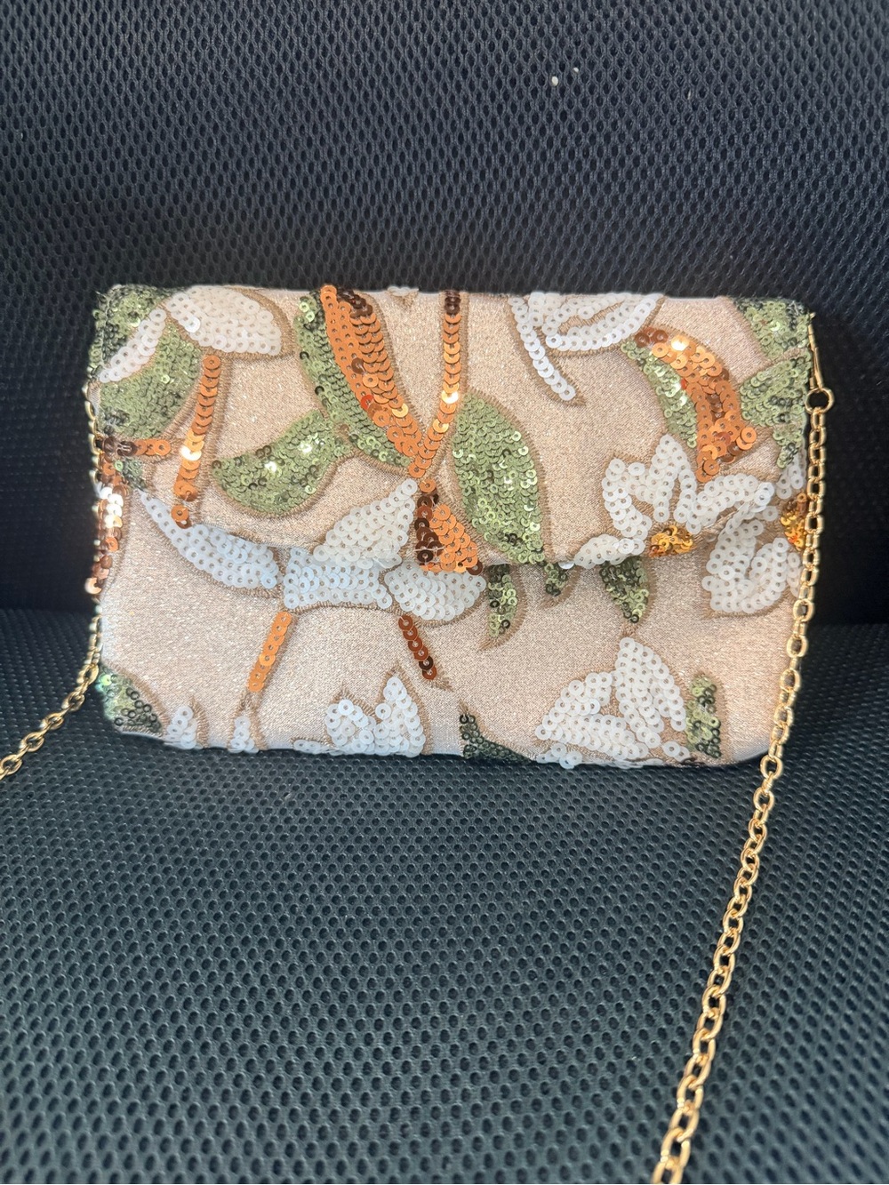 Sequined Floral Convertible Crossbody Clutch - Blush Pink